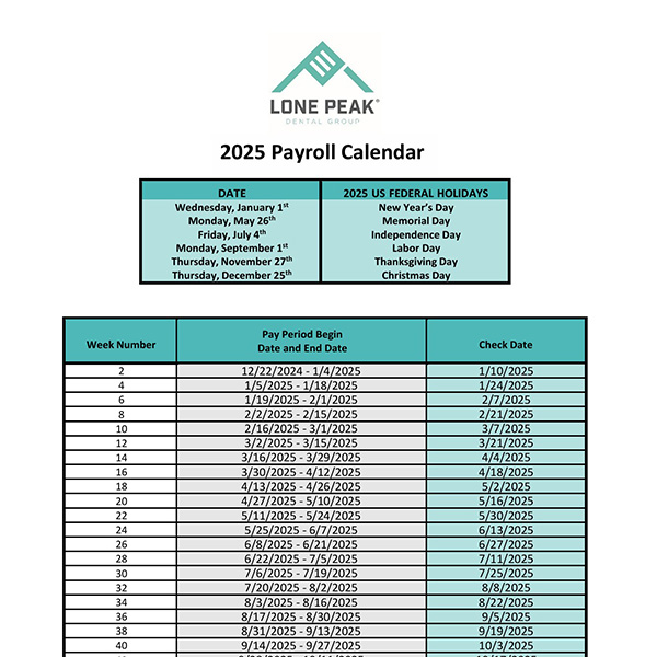 2025 Holidays and Payroll Calendars